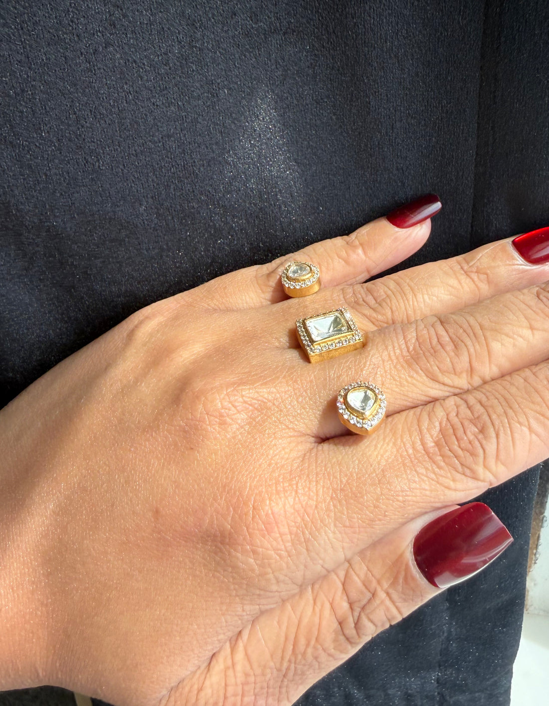 Double Polki Ring w 18k Gold Plating