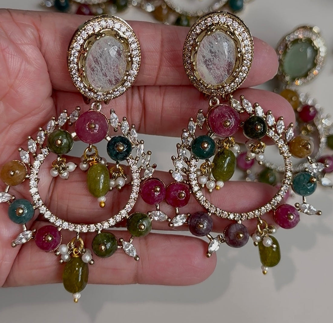 Semi-Precious Stone Chandbali Earrings - Rangreza Accessories
