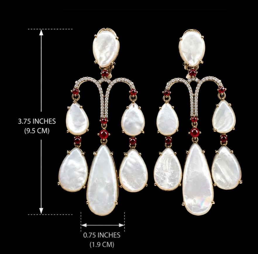 Chaya Mother Of Pearl Dangle Earrings w 10k Gold Plating & Cubic Zirconia