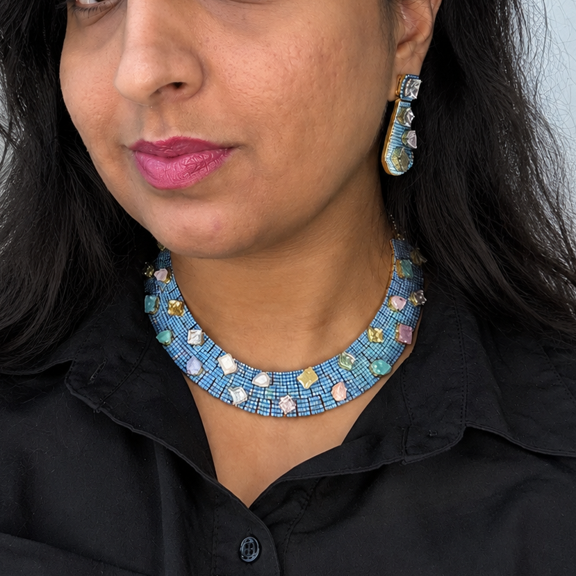 Pastel Crystal 18K Gold Plated Necklace Set - Rangreza Accessories
