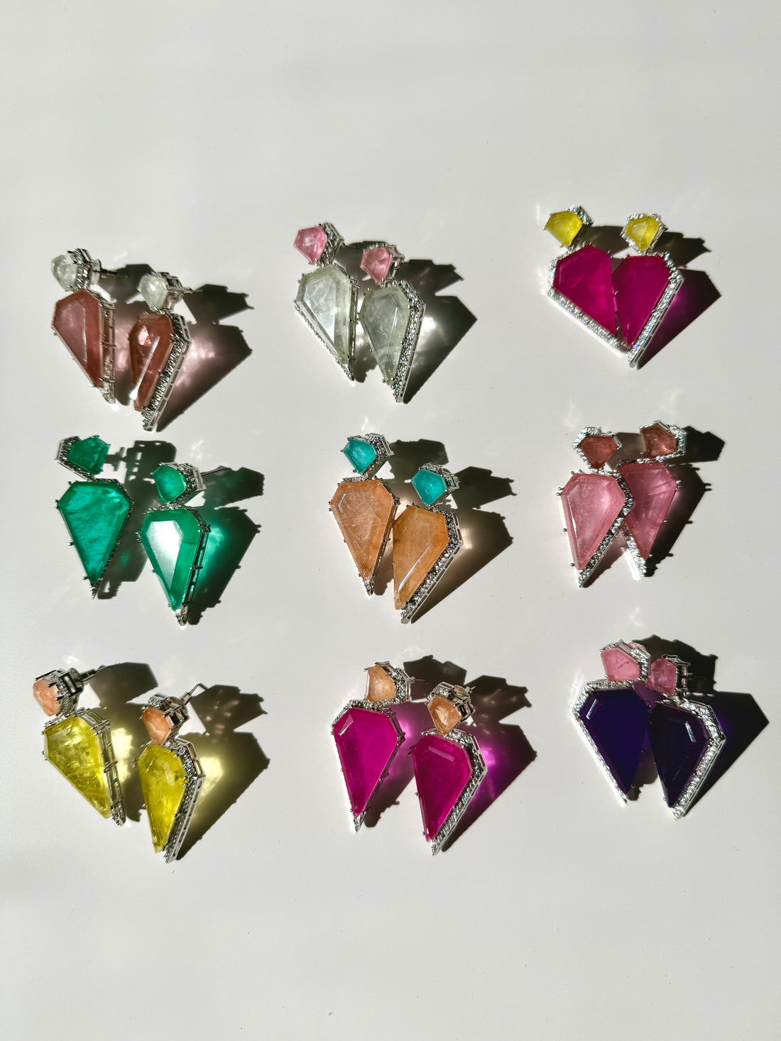 Cleopatra Doublet Stone Colorful Statement Earrings, Cubic Zirocnia & Sterling Silver