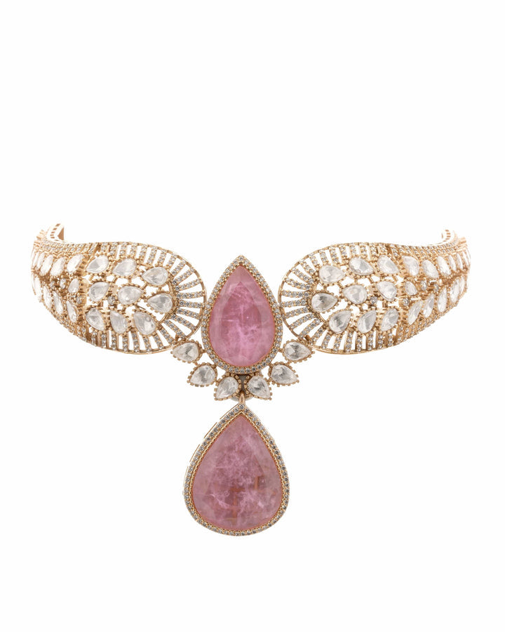 Baby Pink Moissanite Polki Choker Set - Rangreza Accessories