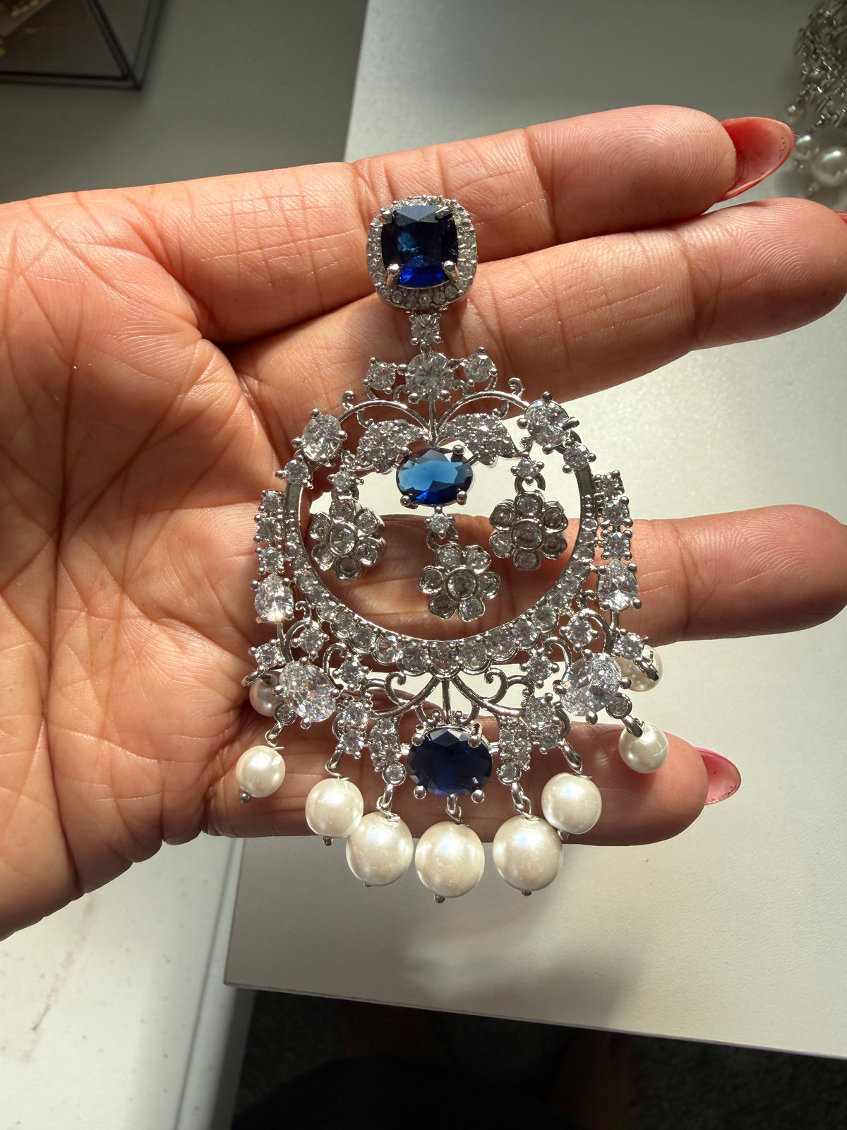 Cubic Zirconia Pearl Chandbali Earrings - Rangreza Accessories