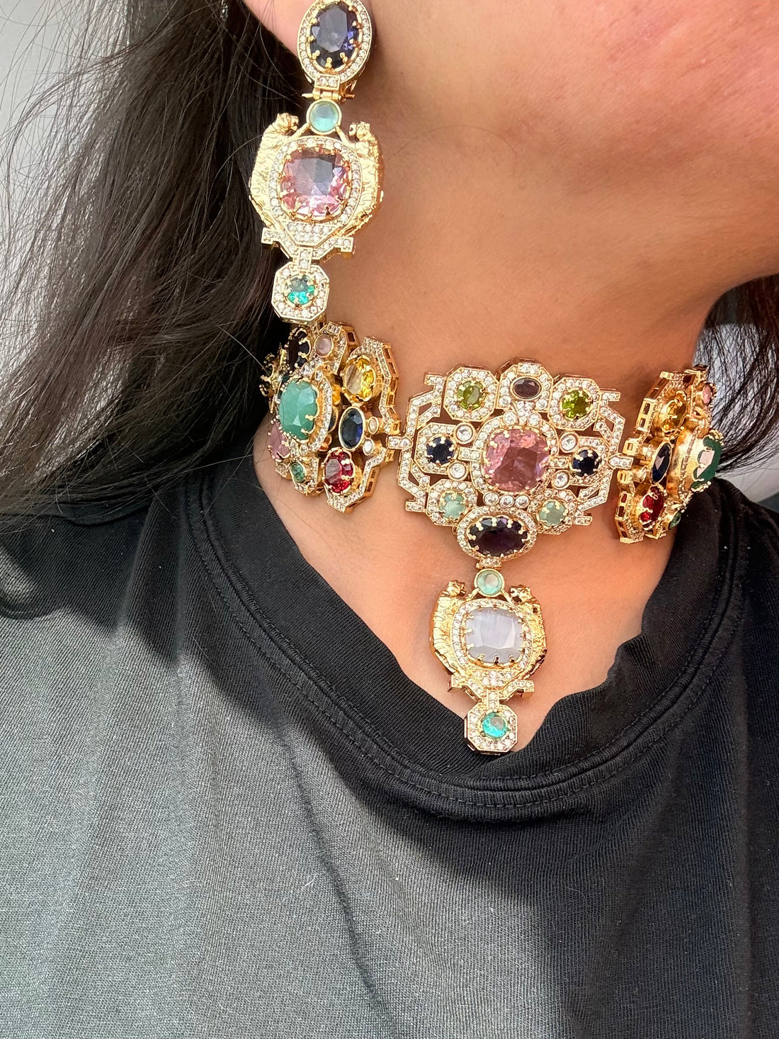Semi-Precious Stone 22K Gold Plated Choker Set - Rangreza Accessories
