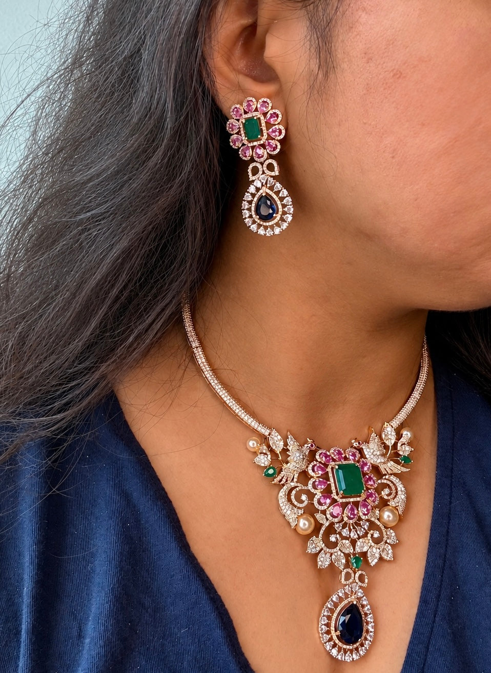 Doublet Stone Crystal Necklace Set - Rangreza Accessories