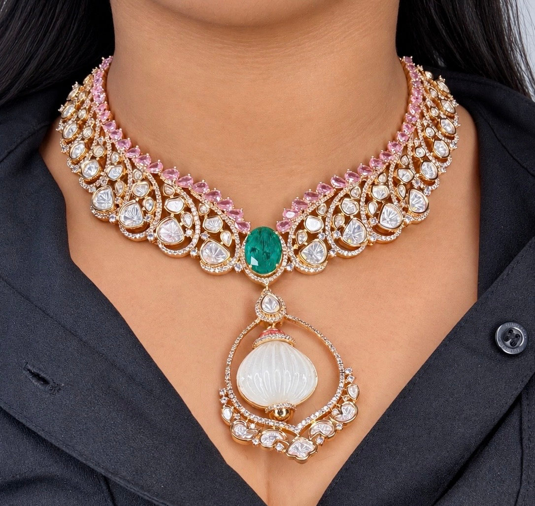 Mint Kundan Mother of Pearl Necklace Set - Rangreza Accessories