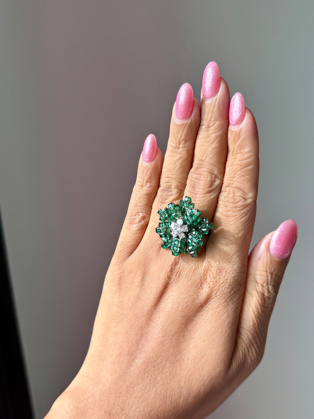 Crystal Nano Setting Cubic Zirconia Flower Ring, Adjustable