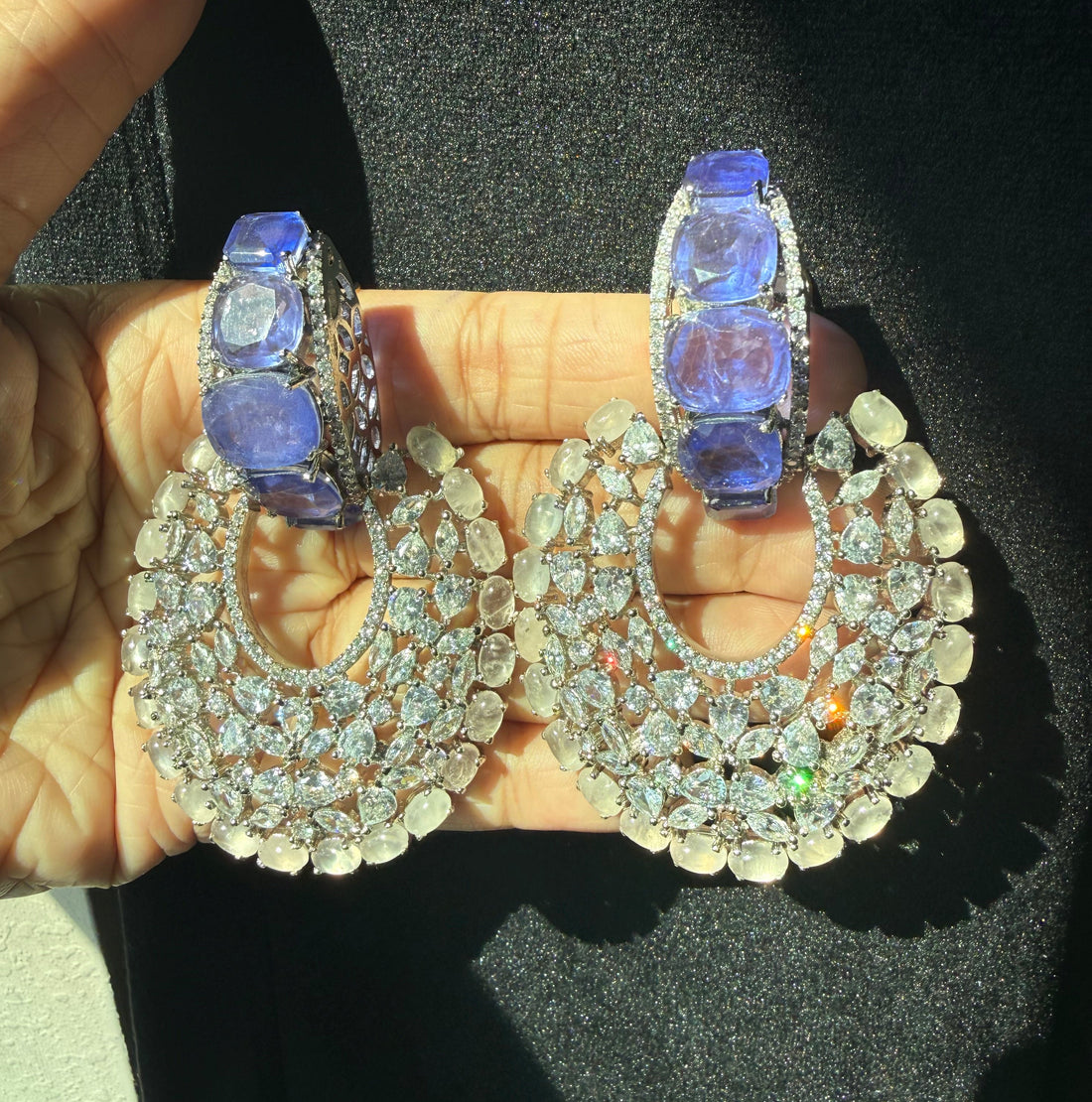 Zarnoor High End Statement Earrings w Doublet & Moissanite Stones
