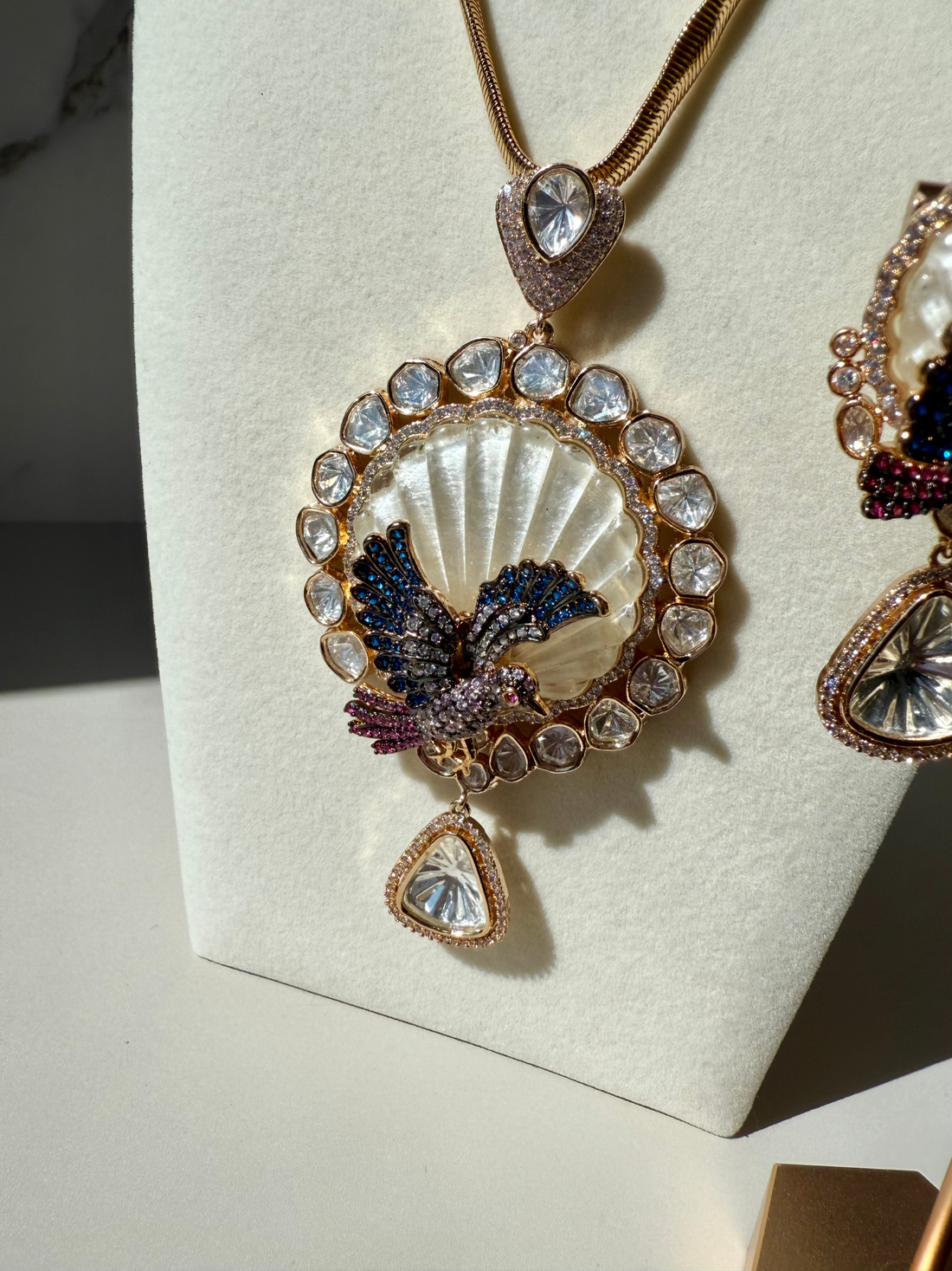 Mother of Pearl & Moissanite Statement Pendent Set