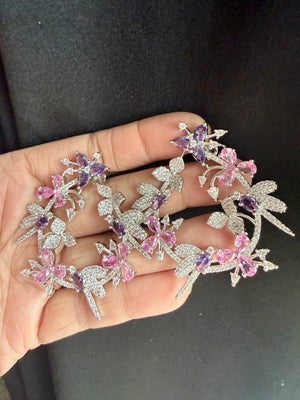 [Floral Design ]Sterling Silver( Blush Pink & Purple )