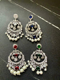Cubic Zirconia Pearl Chandbali Earrings - Rangreza Accessories