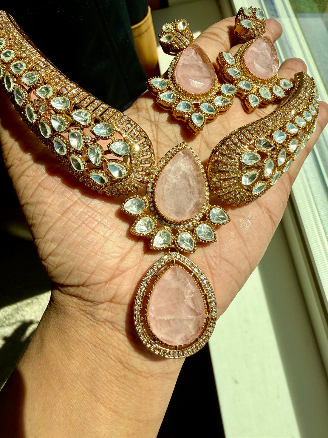 Baby Pink Moissanite Polki Choker Set - Rangreza Accessories