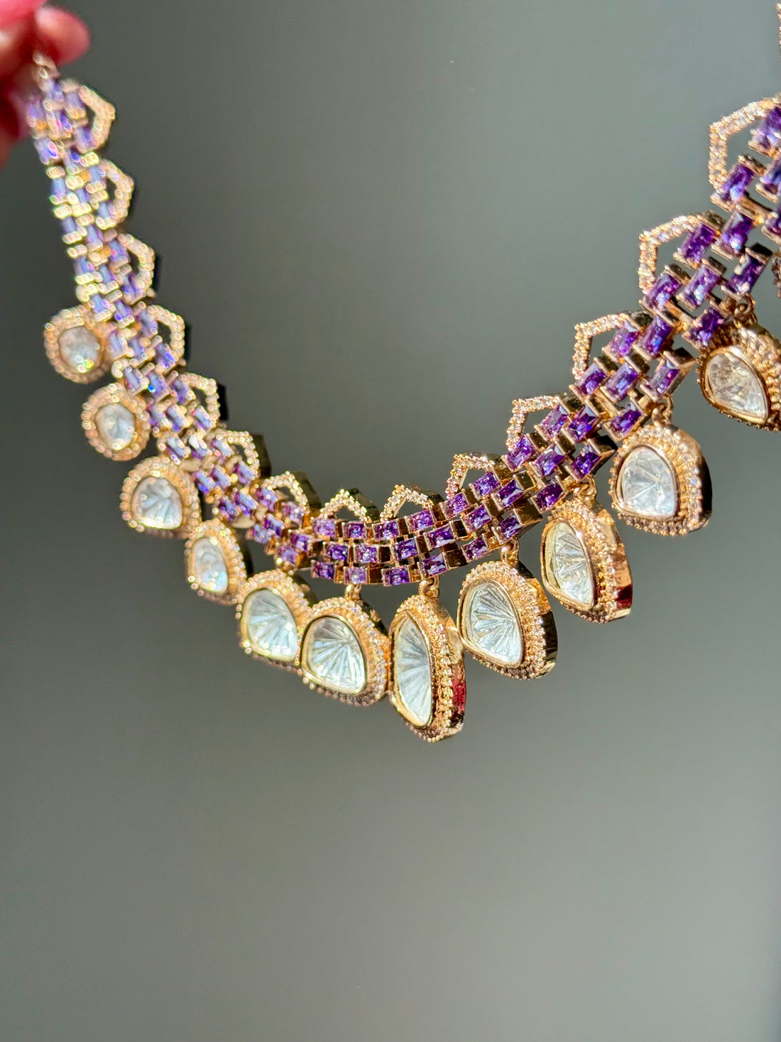 Saraa Uncut Polki & Rose Cut Stones Necklace Set w 10k Gold Plating