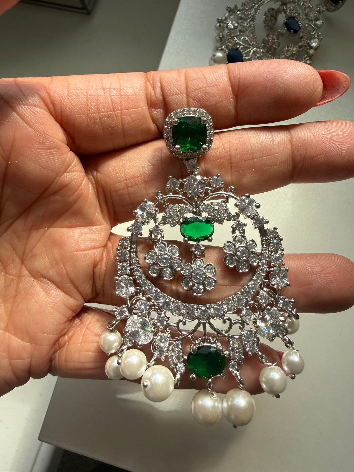 Cubic Zirconia Pearl Chandbali Earrings - Rangreza Accessories
