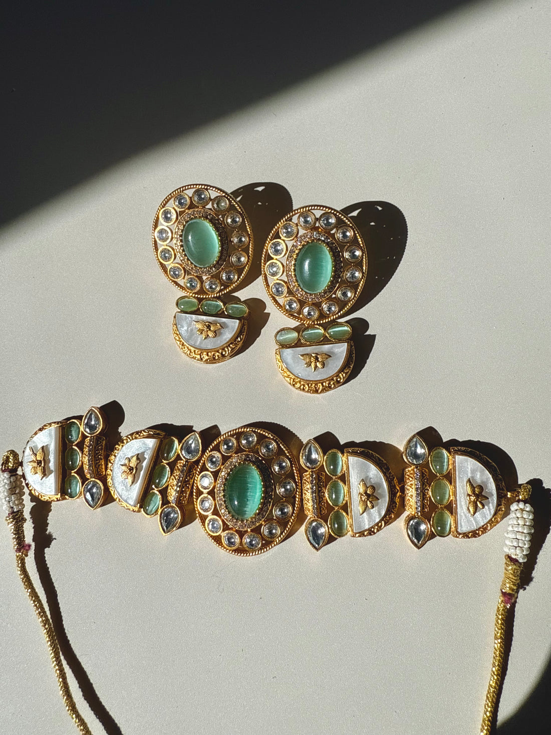 Sabya Choker Set, 18k Gold Plated w Mother of Pearl & Pota Doublet Stones