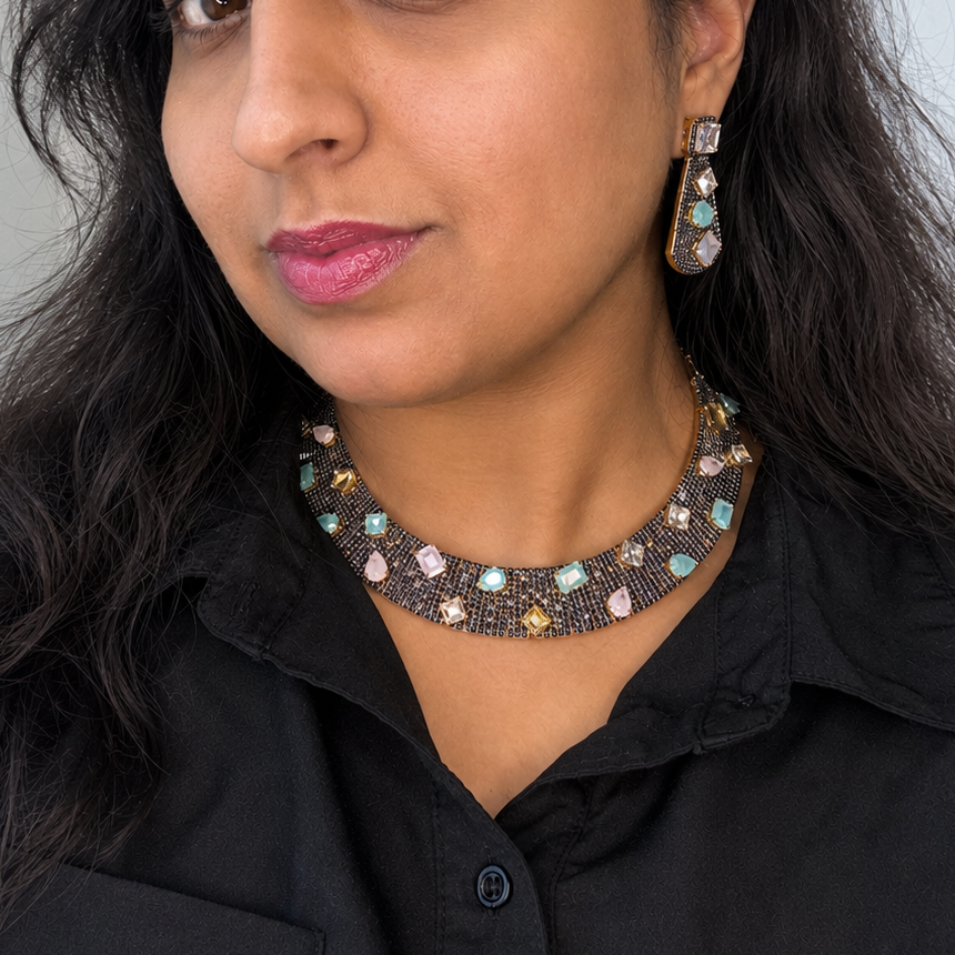 Pastel Crystal 18K Gold Plated Necklace Set - Rangreza Accessories