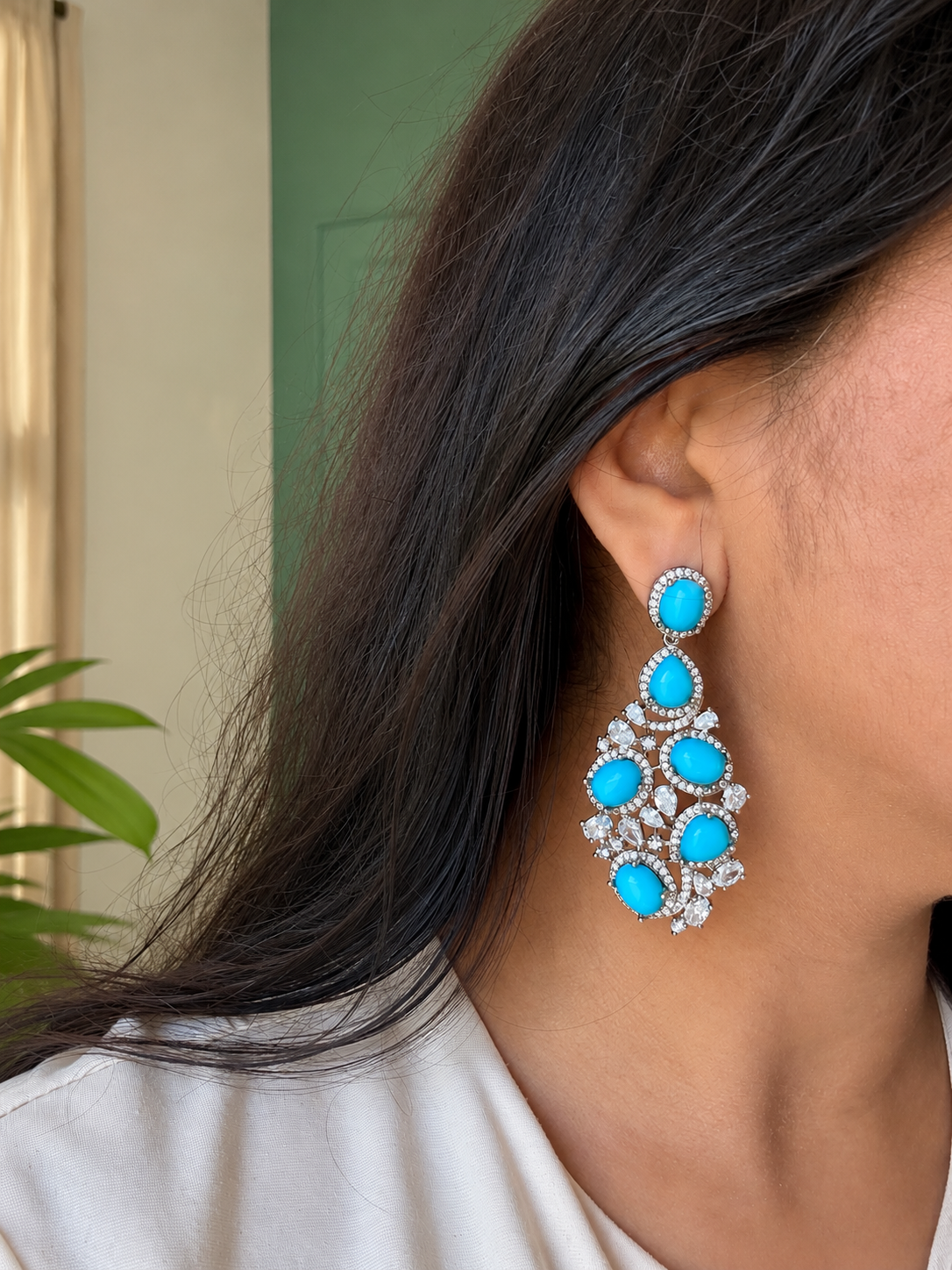 Zarnish Natural Gemstone Silver Earrings
