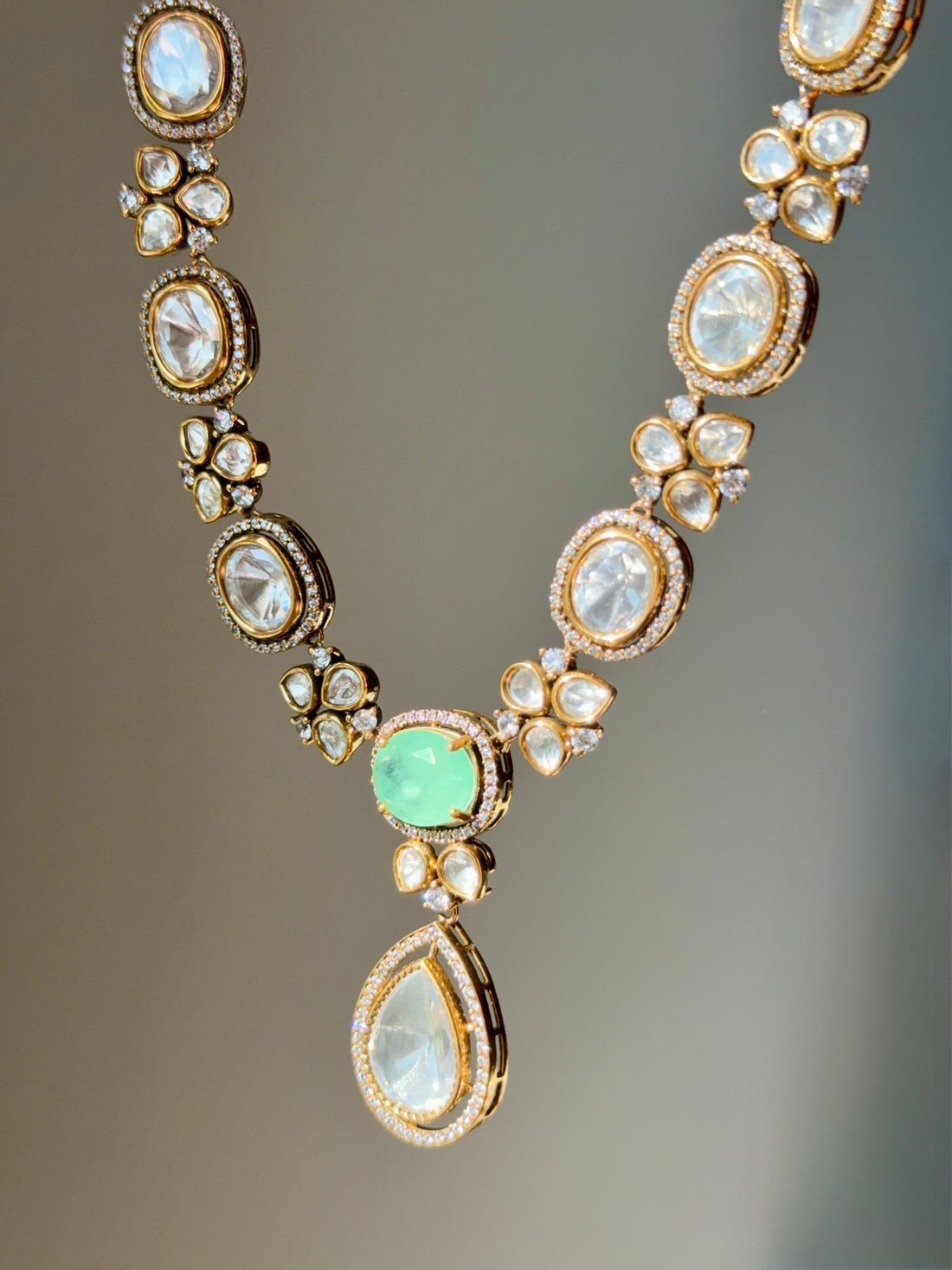 Laila 22k Gold Plated Premium Moissanite Polki Set w Doublet Stone