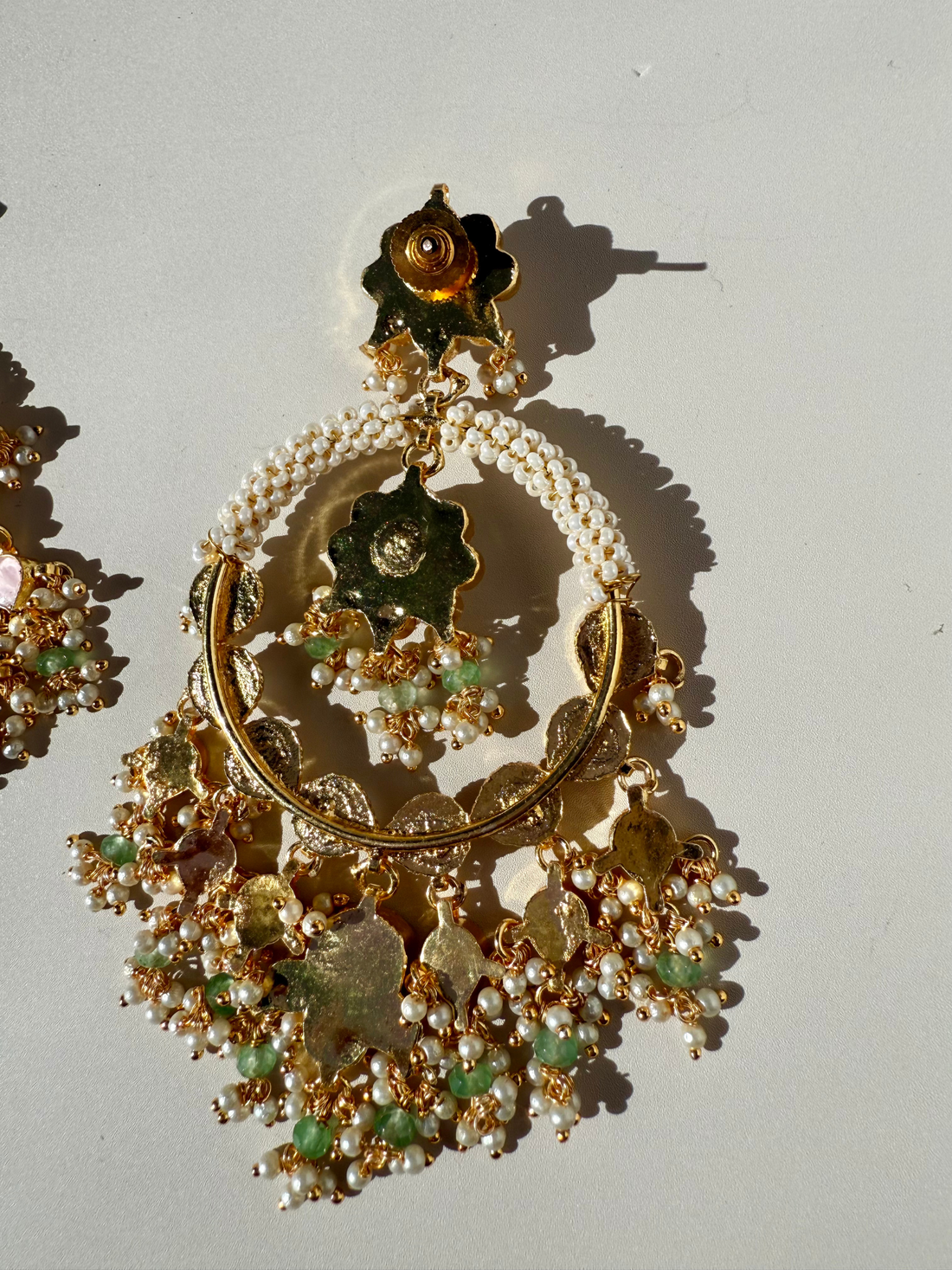 22k Gold Plated Pachi Kundan Chandbali, Light Weight Pastel Color w Pirohi Work