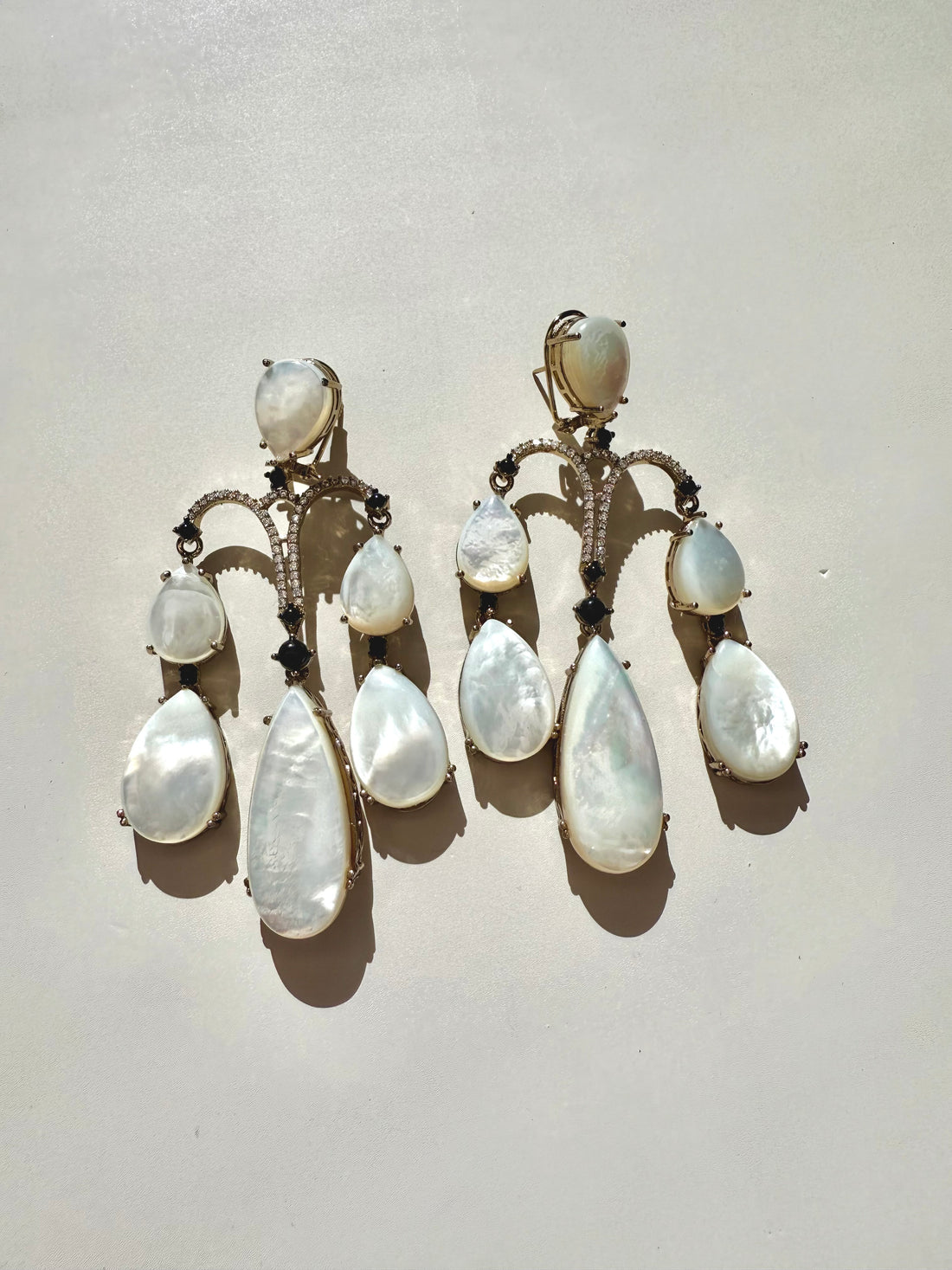 Chaya Mother Of Pearl Dangle Earrings w 10k Gold Plating & Cubic Zirconia