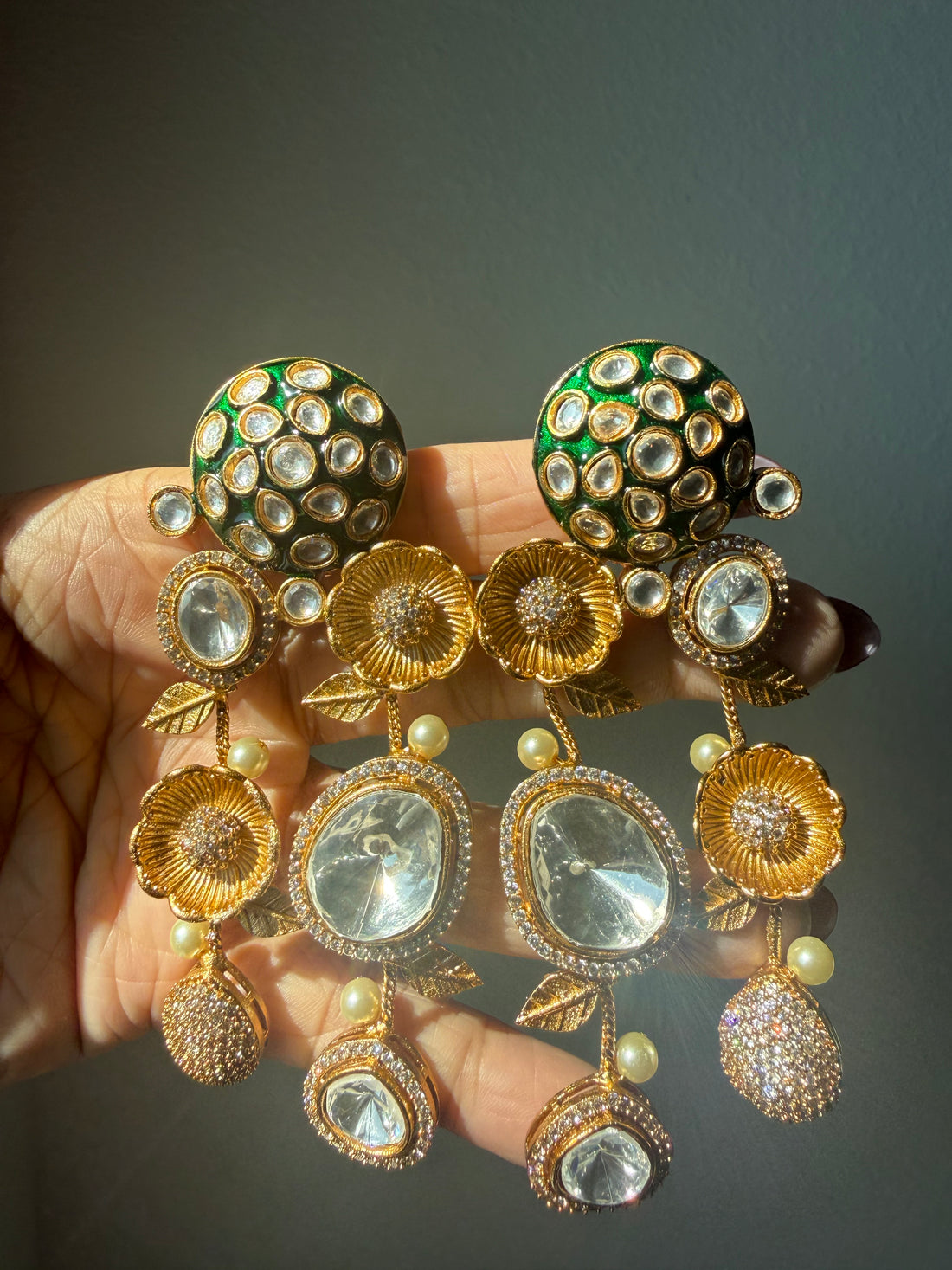 Polki 10K Gold Plated Statement Earrings - Rangreza Accessories