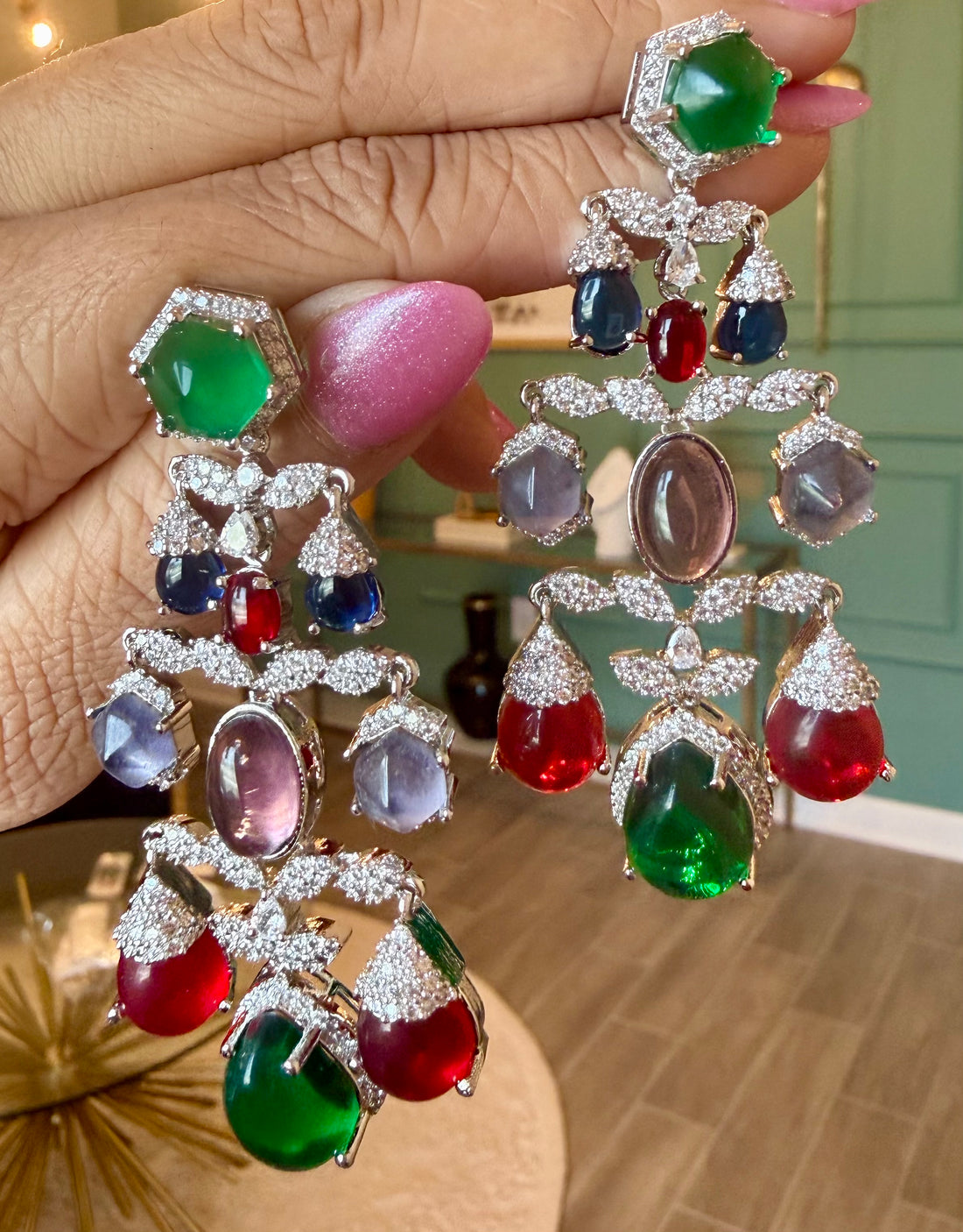 Aria Lightweight Dangle earrings w Pota Doublet & Cubic Zirconia