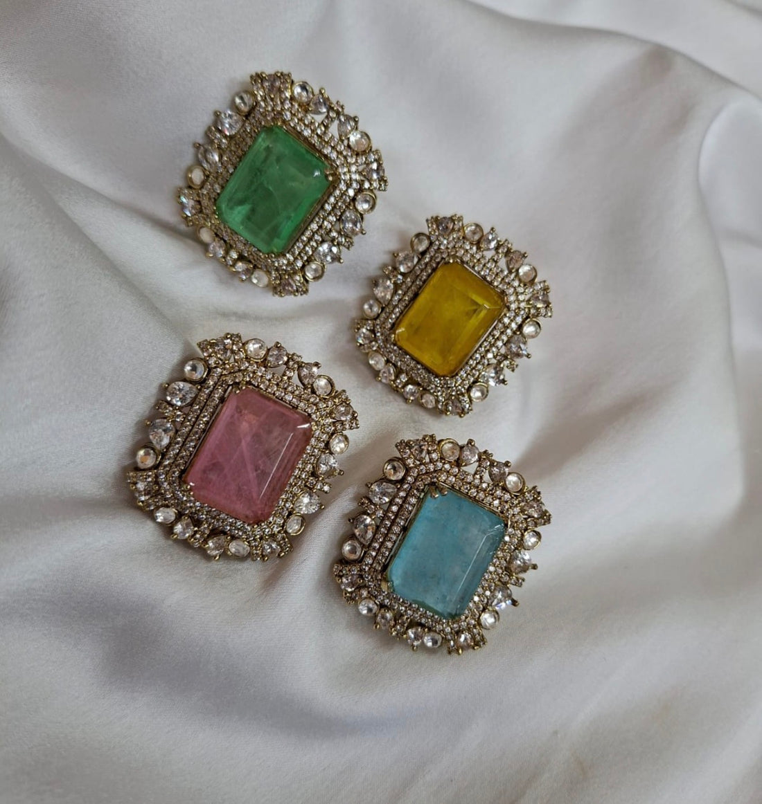 Oversized Doublet Stud Earrings w Cubic Zirconia,