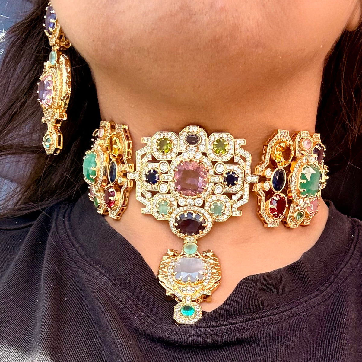 Semi-Precious Stone 22K Gold Plated Choker Set - Rangreza Accessories