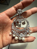 Cubic Zirconia Pearl Chandbali Earrings - Rangreza Accessories