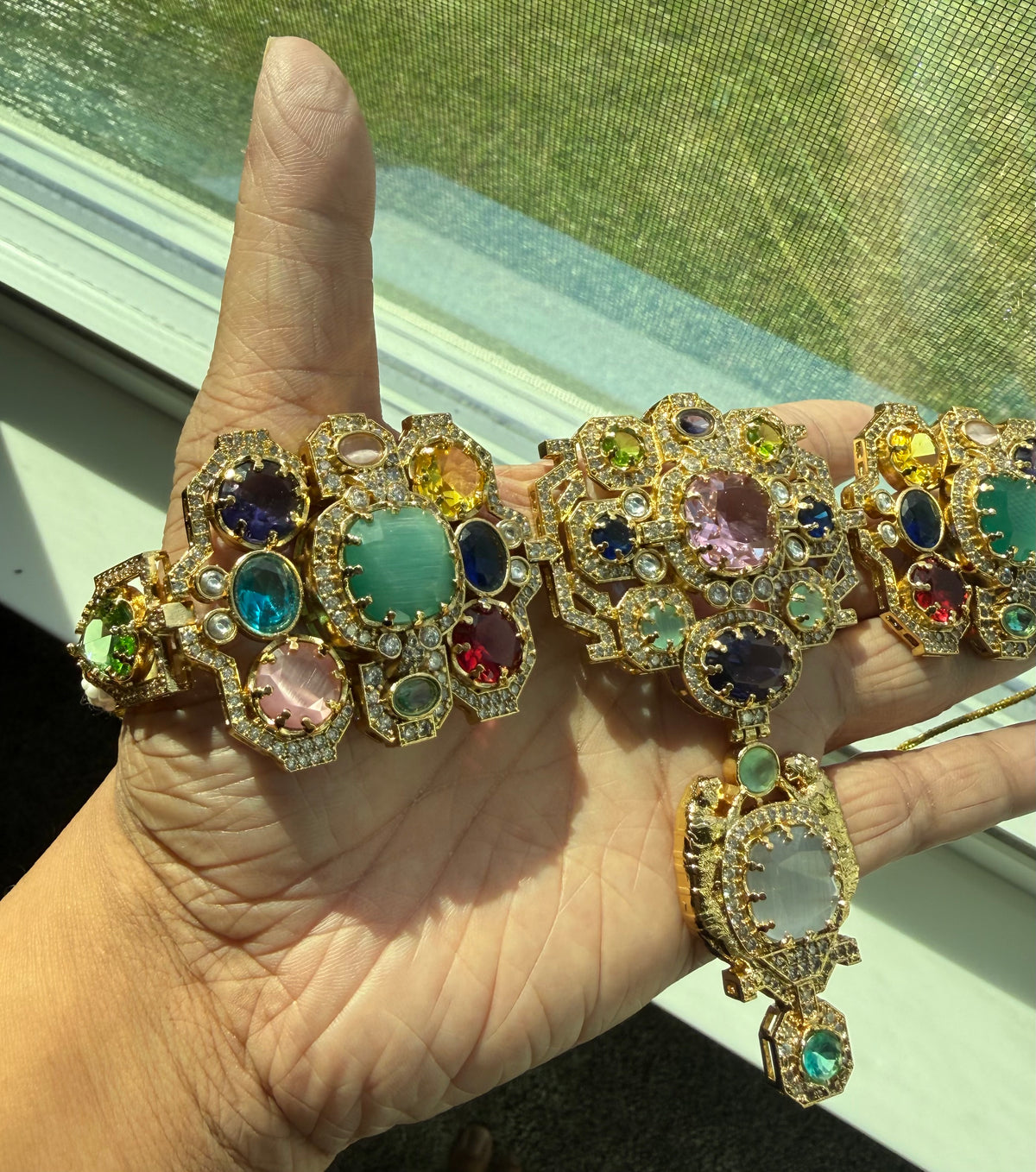 Semi-Precious Stone 22K Gold Plated Choker Set - Rangreza Accessories