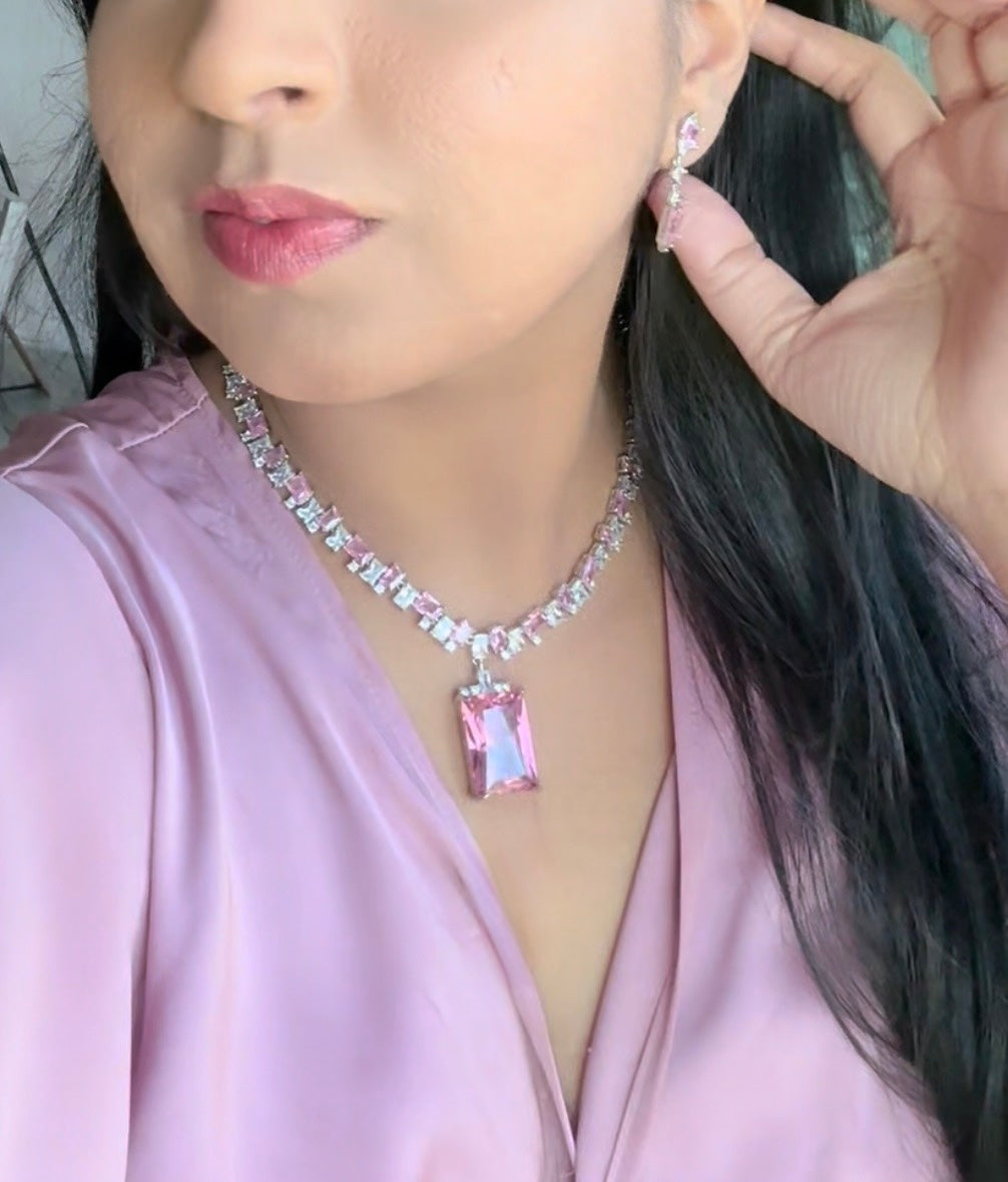 Pink & Silver Cubic Zirconia & Crystal Set
