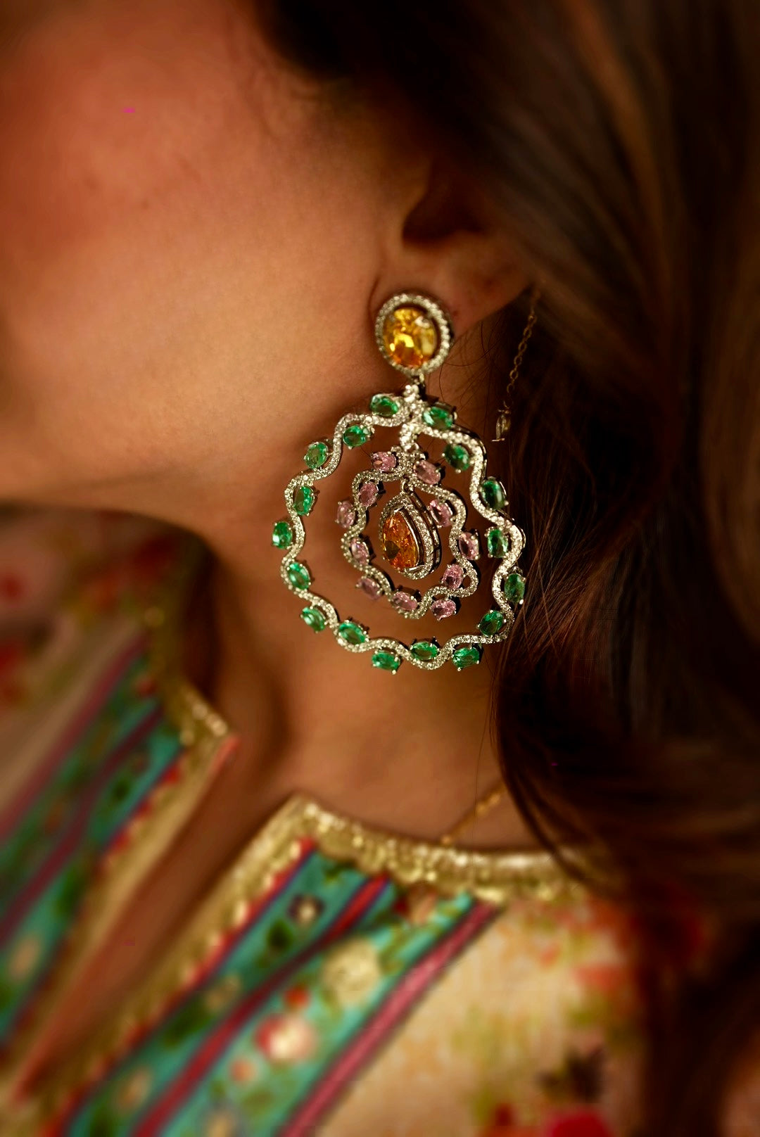 Doublet Stone Crystal Statement Earrings - Rangreza Accessories