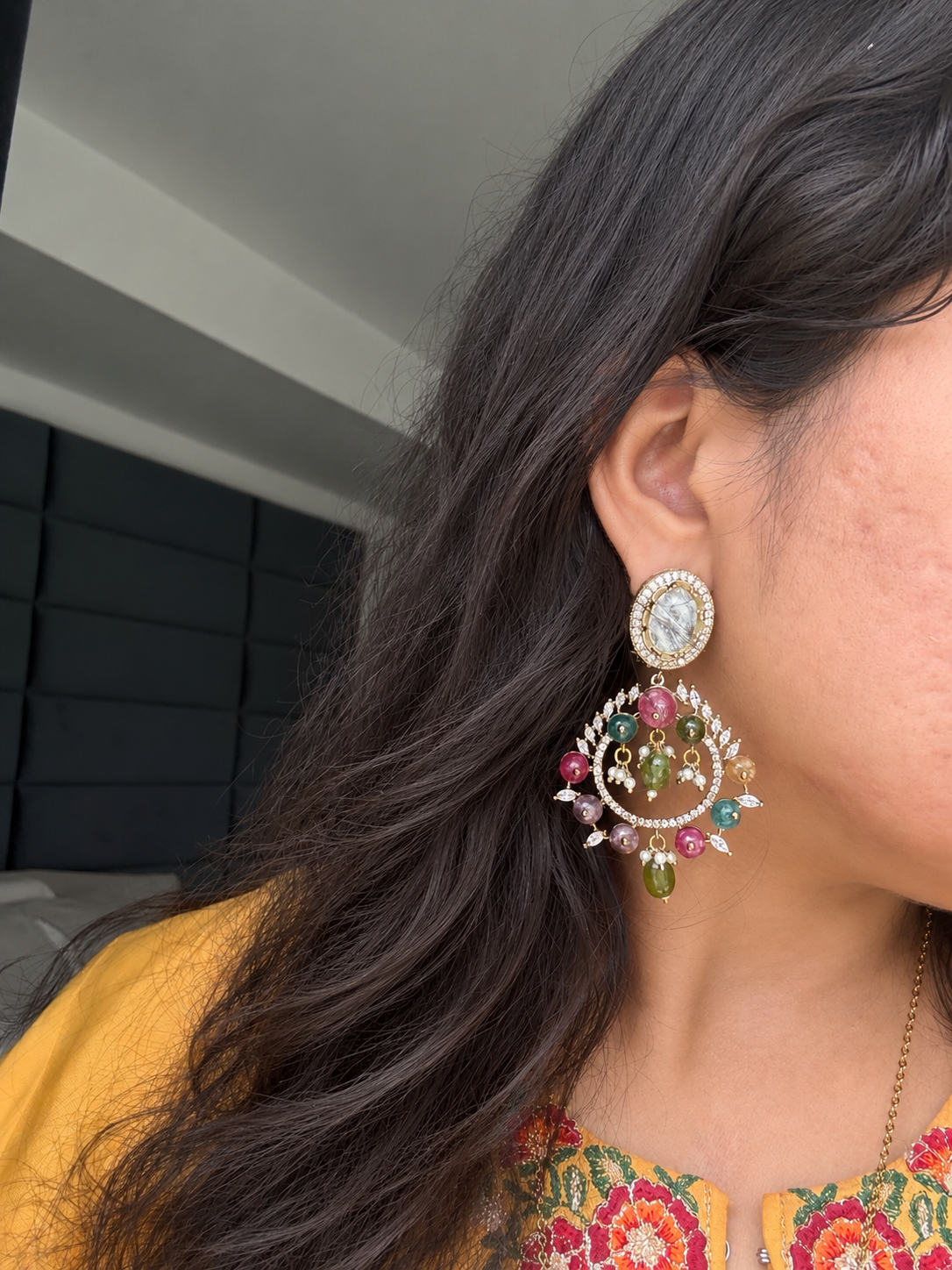 Semi-Precious Stone Chandbali Earrings - Rangreza Accessories