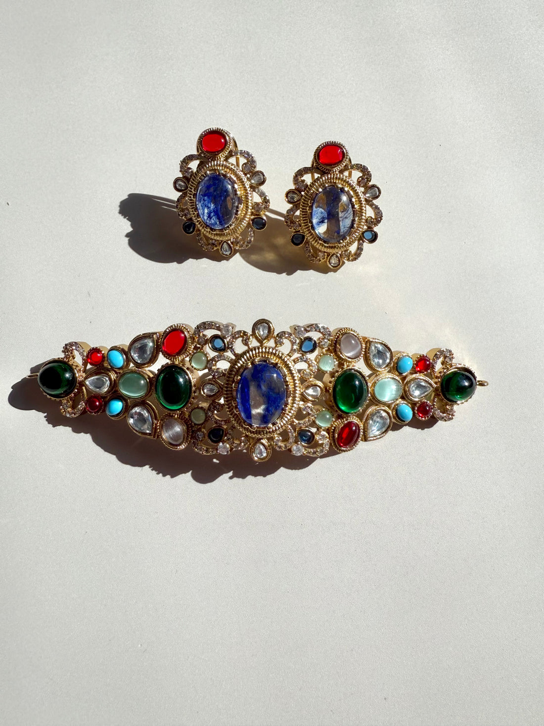 Amara Semi Precious Stone Choker Set w Studs, Premium Quality