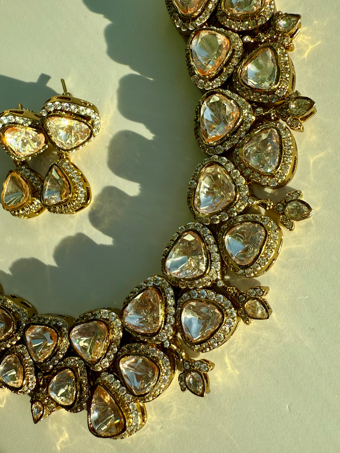 Shahi Moissanite Polki Set w 18k Gold Plating, Premium Quality