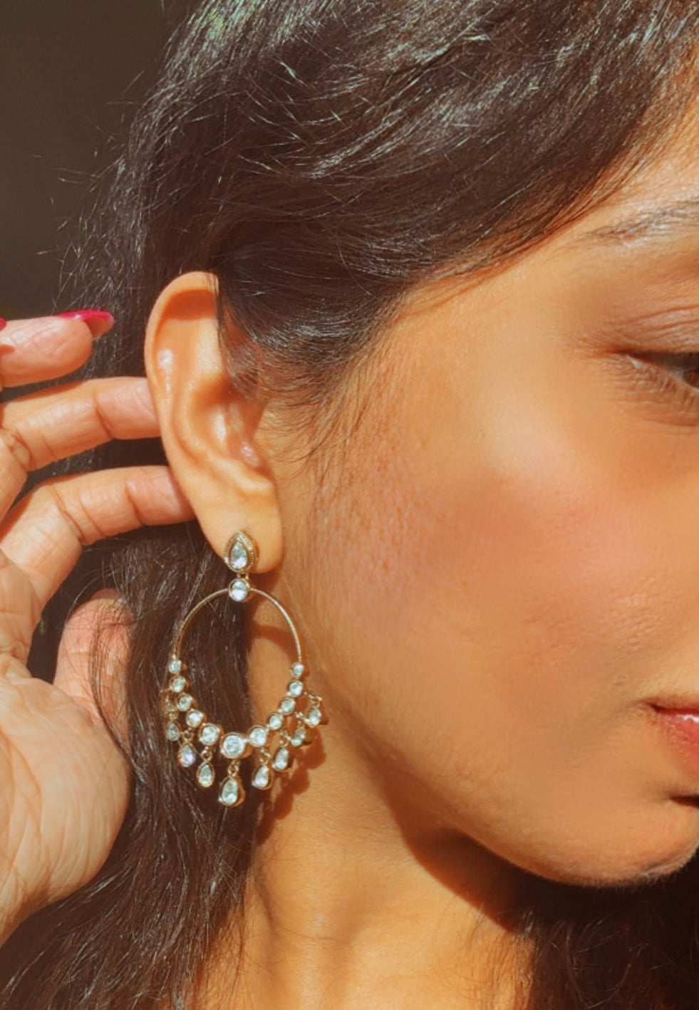 Maahi Moissanite Small Chaandbali, 10k Gold Plated