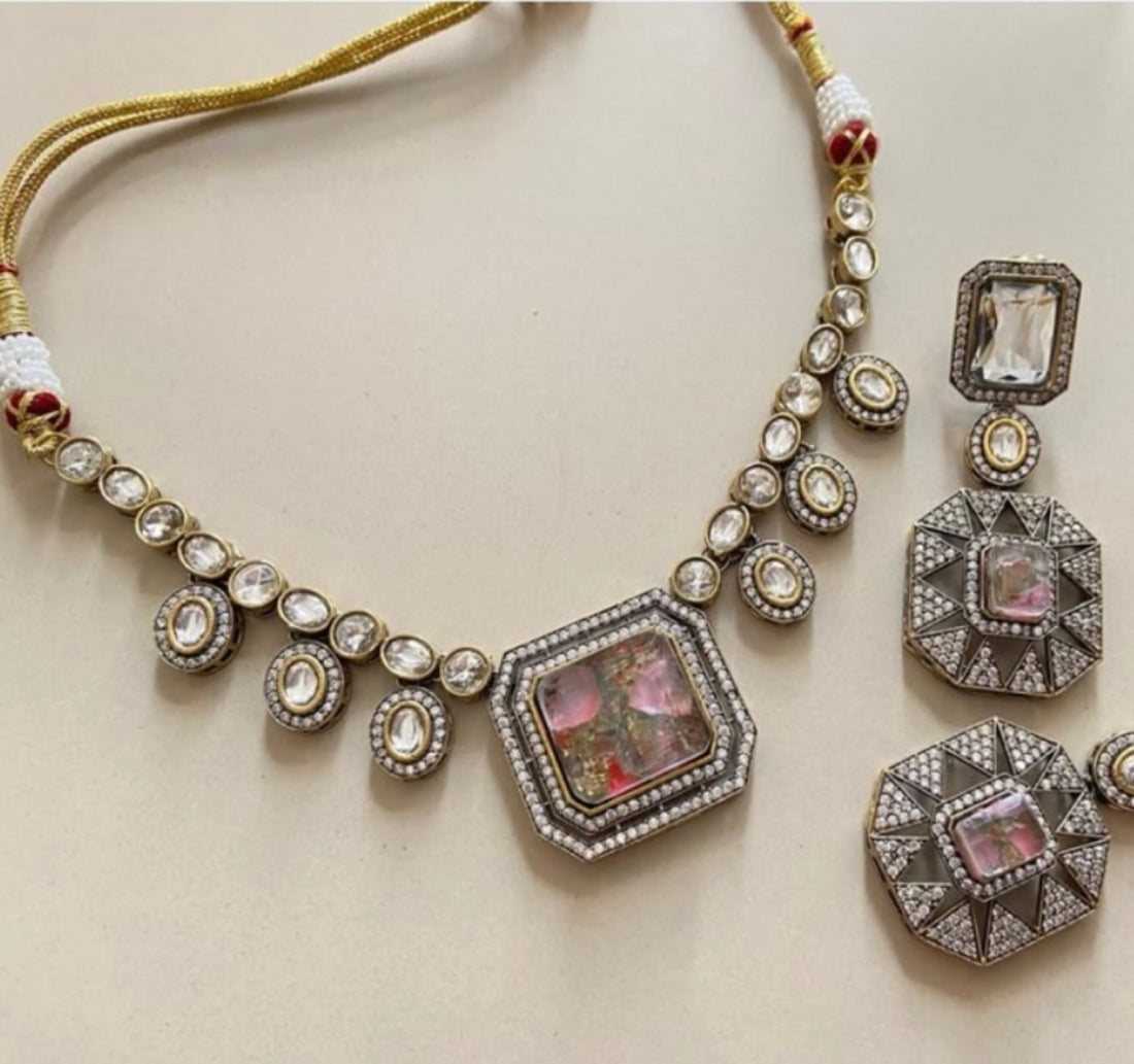 Kundan & Firestone Statement Necklace Set