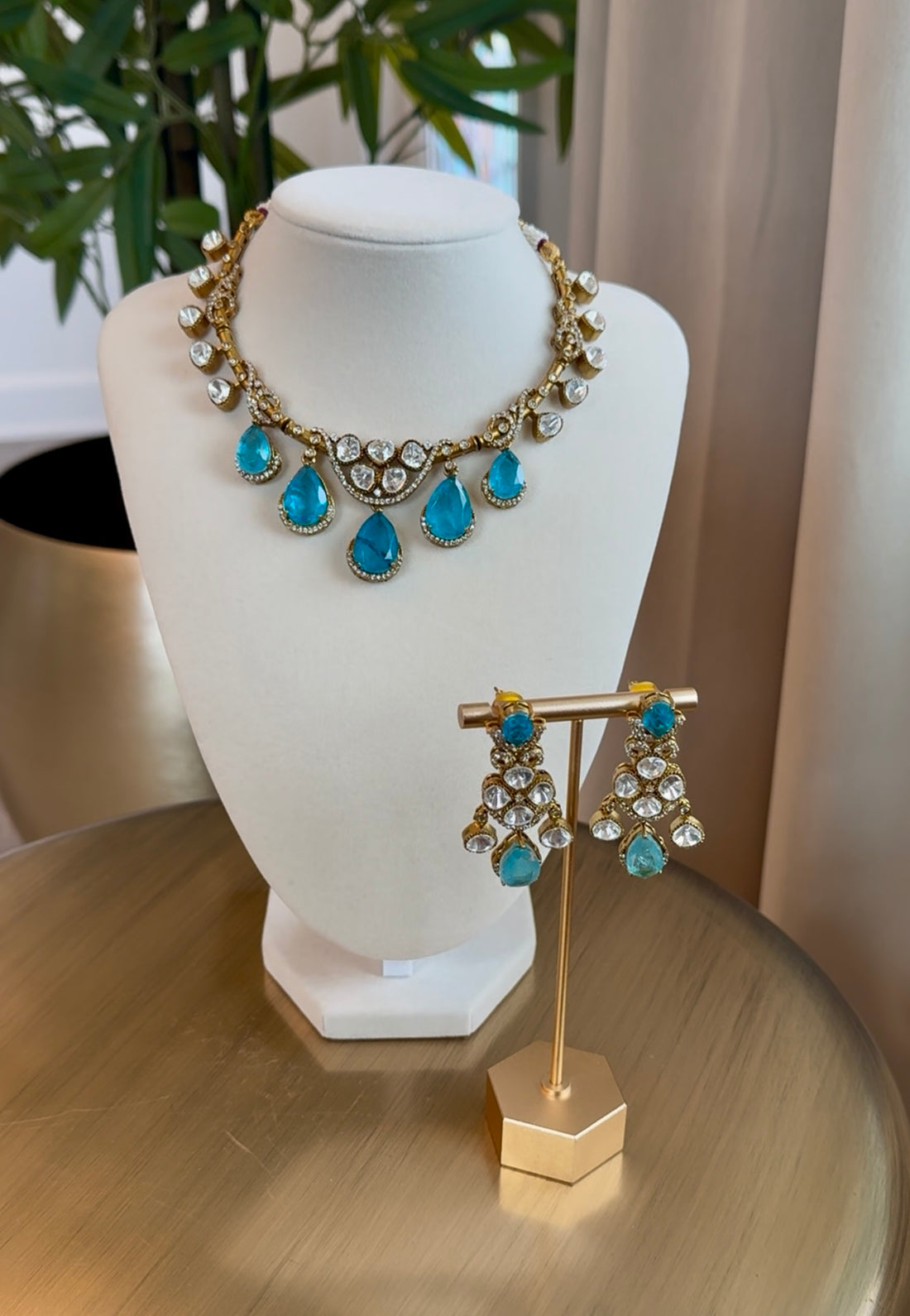 Alana Doublet Stone & Moissanite Polki Hasli Necklace Set w Earrings