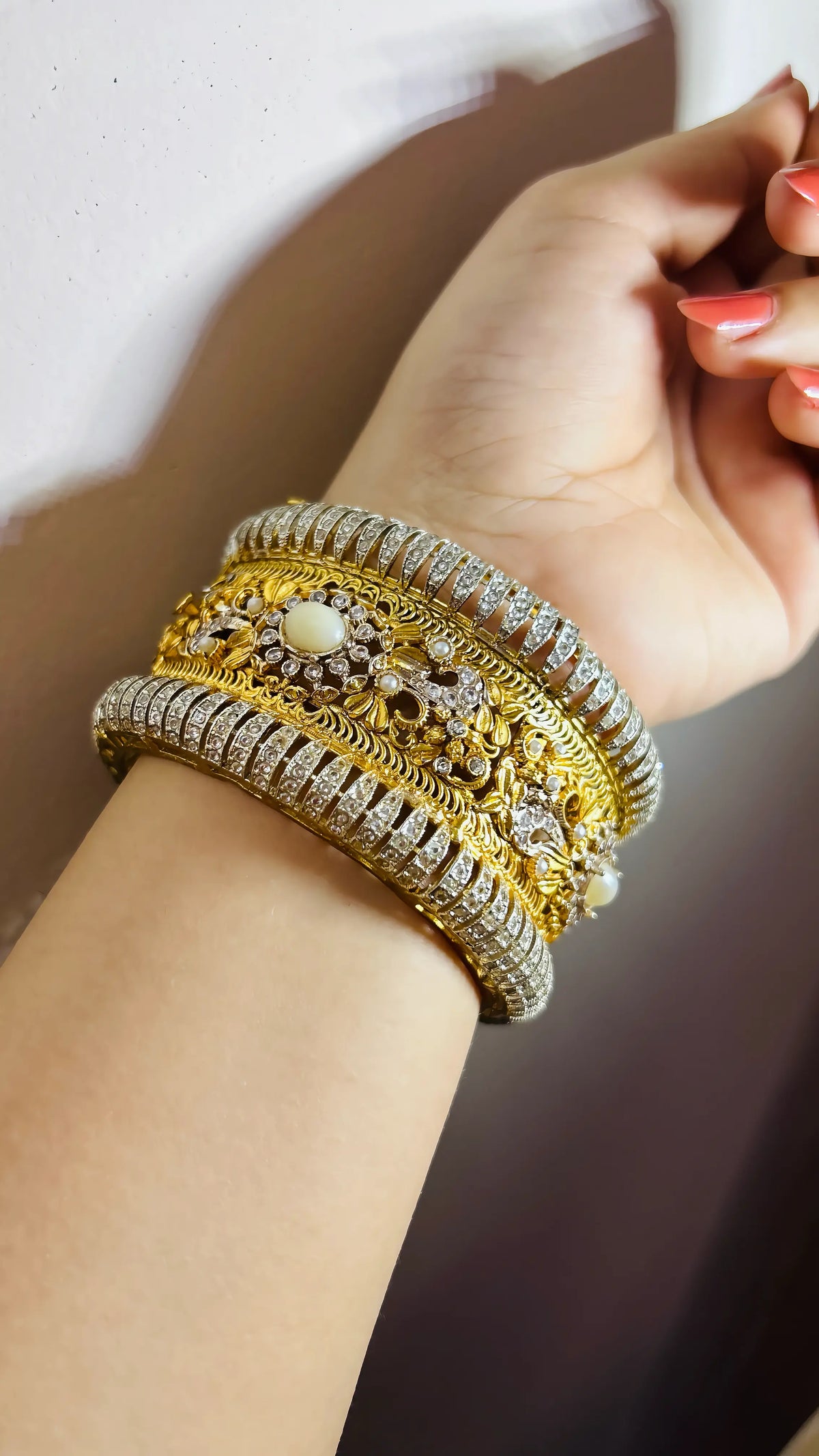 Mother of Pearl Cubic Zirconia Bangle - Rangreza Accessories