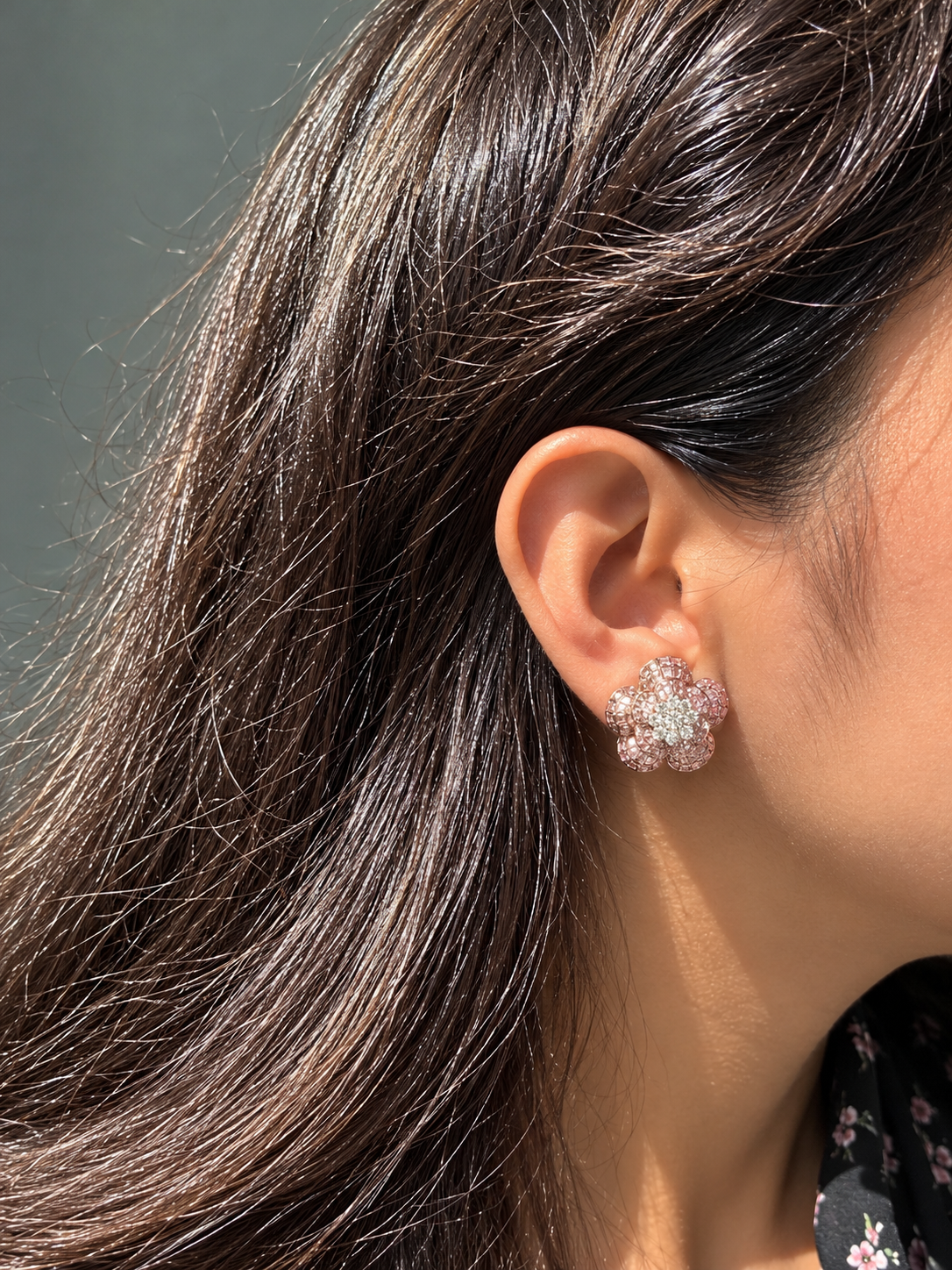 Rose Cut Crystal Flower Small Studs, Premium Quality