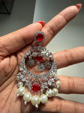 Cubic Zirconia Pearl Chandbali Earrings - Rangreza Accessories
