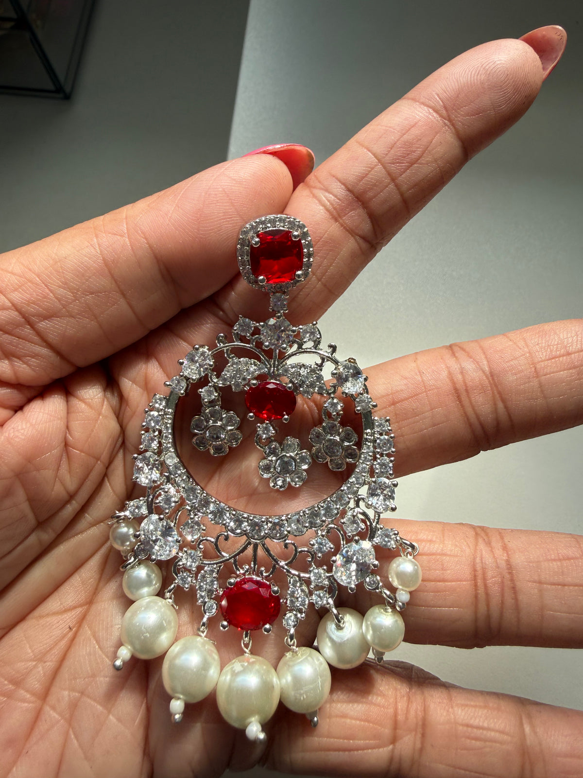 Cubic Zirconia Pearl Chandbali Earrings - Rangreza Accessories