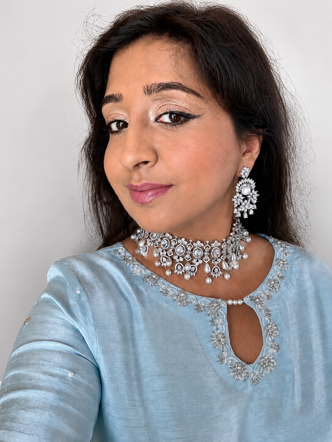 SW Crystal Statement Necklace Set w Pearl Beads