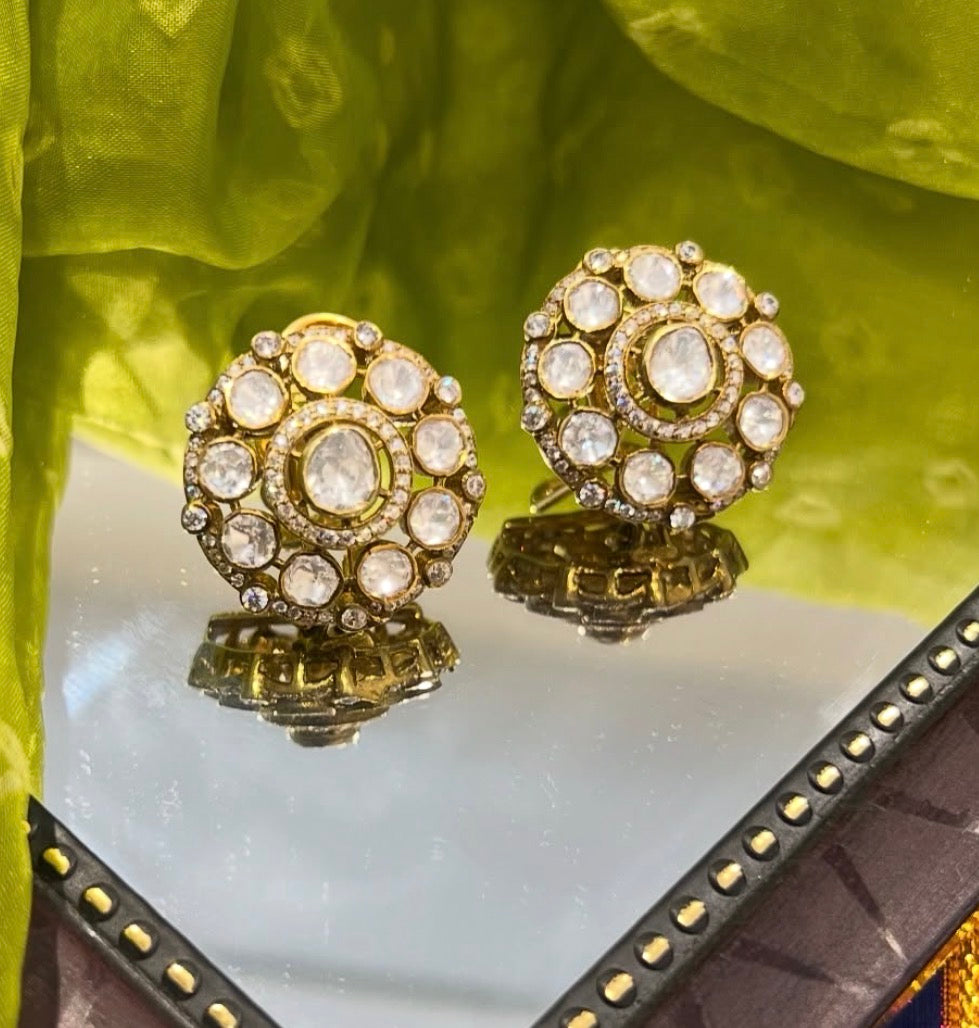 Seema 18k Gold Plated Moissanite Polki Studs