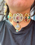 Semi-Precious Stone 22K Gold Plated Choker Set - Rangreza Accessories