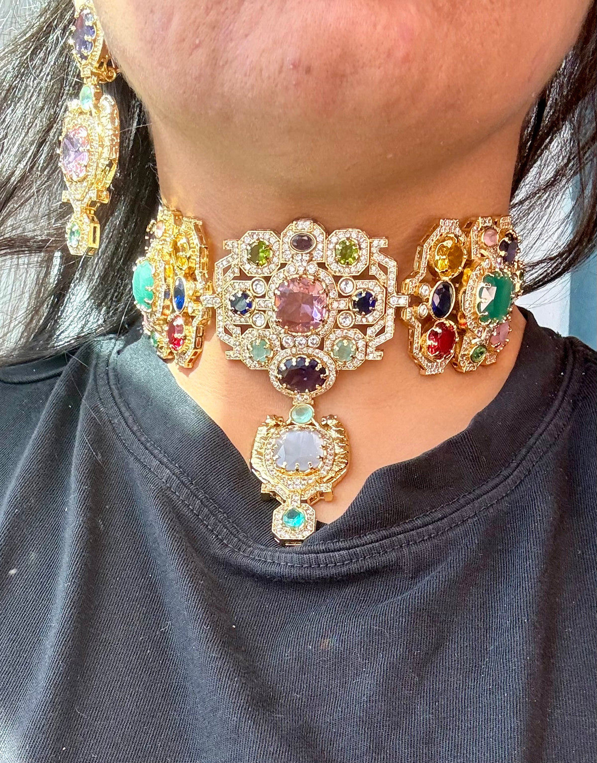 Semi-Precious Stone 22K Gold Plated Choker Set - Rangreza Accessories