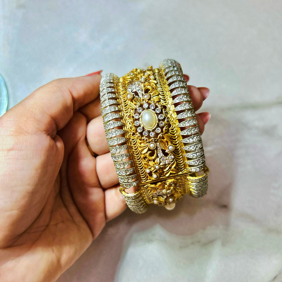Mother of Pearl Cubic Zirconia Bangle - Rangreza Accessories
