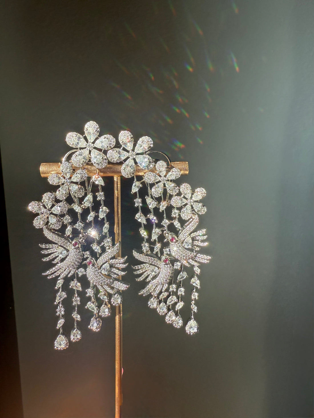 Elegant Dove Motif Chandelier Earrings w Sparkling Crystals & Premium Cubic Zirconia Stones