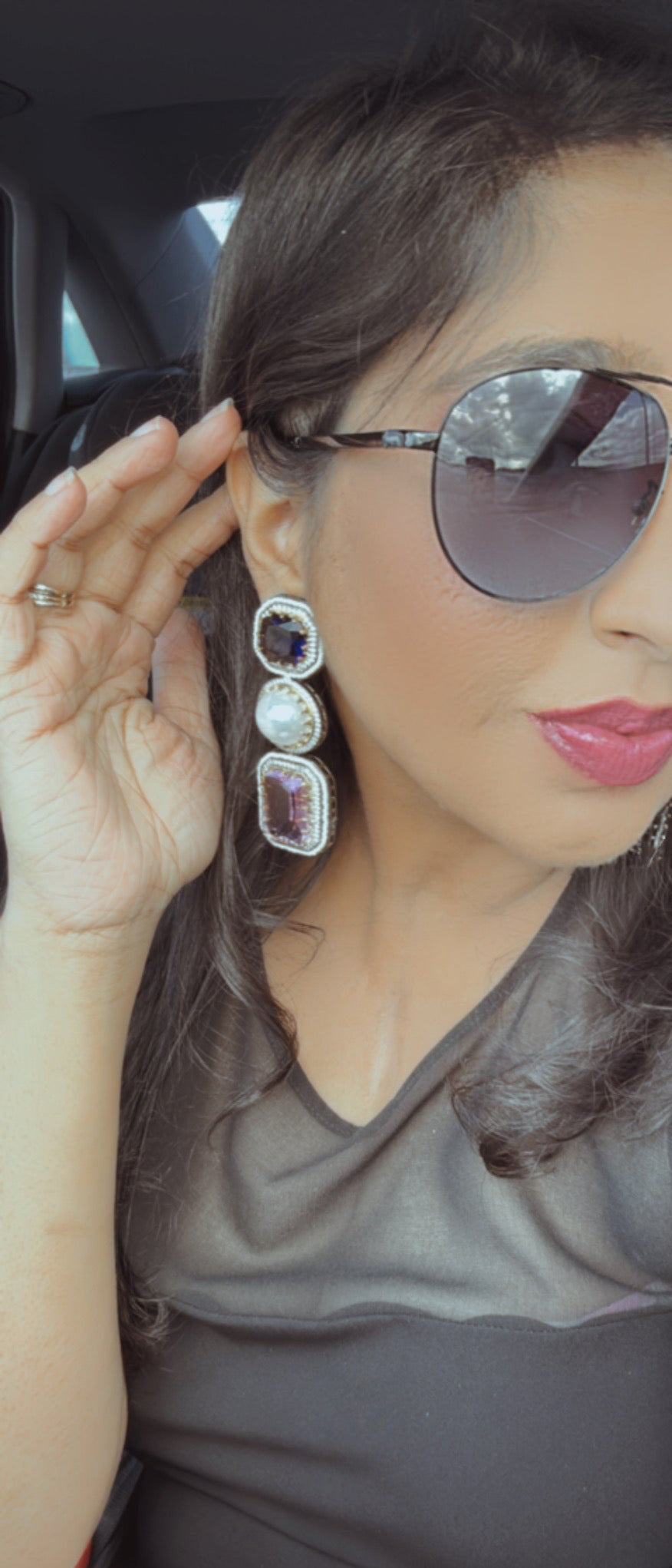 Noor Crystal & Pearl Earrings w Pirohi Work