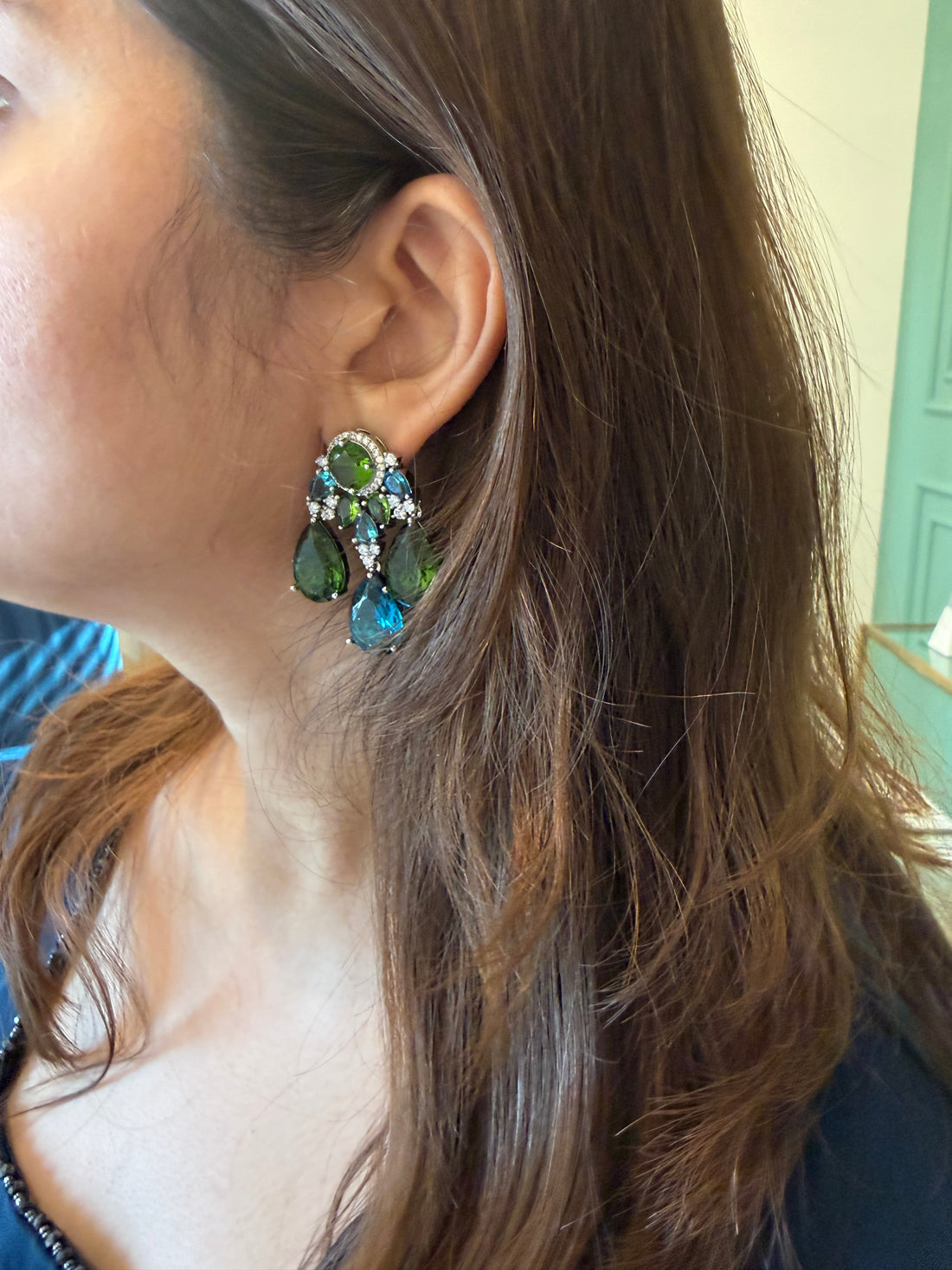 Noorani Crystal Doublet Stone Earrings w Cubic Zirconia